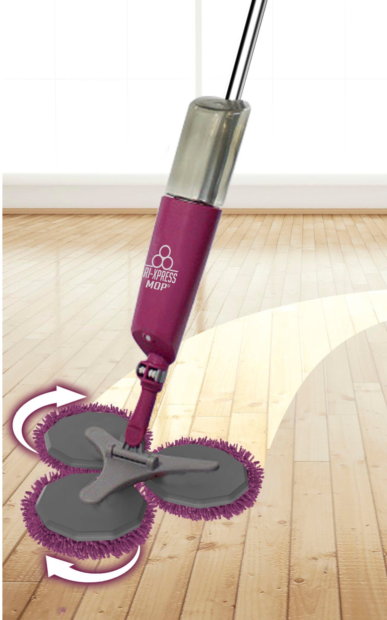 Mopa Triple de microfibra con cabezales rotatorios pulverizadores y brazo extensíble - Mogoclen