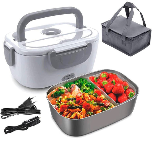 Tartera Fiambrera Eléctrica 2 en 1 Con Recipiente De ACERO Para Calentar en Coche Oficina - Mogoclen